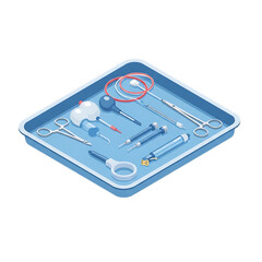 Surgical tool tray with labeled instruments.