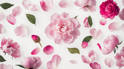 Beautiful fresh flowers falling on white background