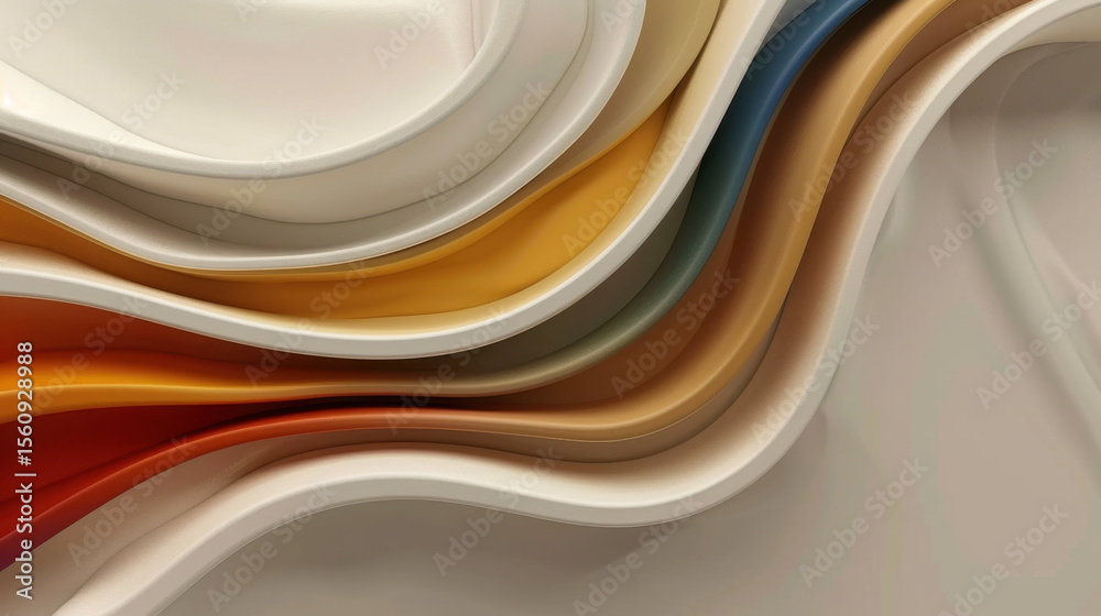 Poster colorful smooth curve lines create visually appealing abstract design on clean gradient background, 