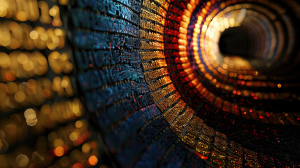 Futuristic cyber tunnel with layered analytics and vibrant colors, creating mesmerizing visual experience