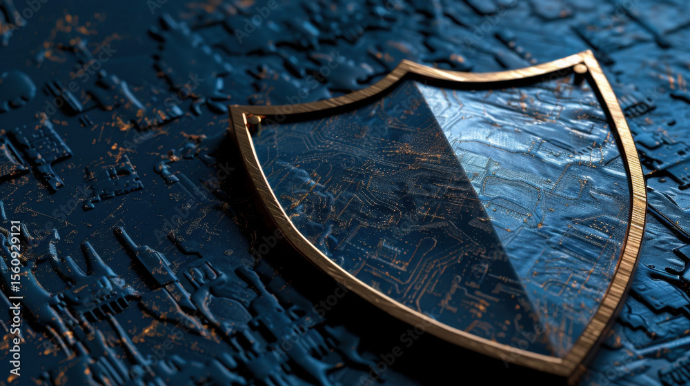 Poster digital shield symbolizing cybersecurity protection against threats in high tech environment. shield
