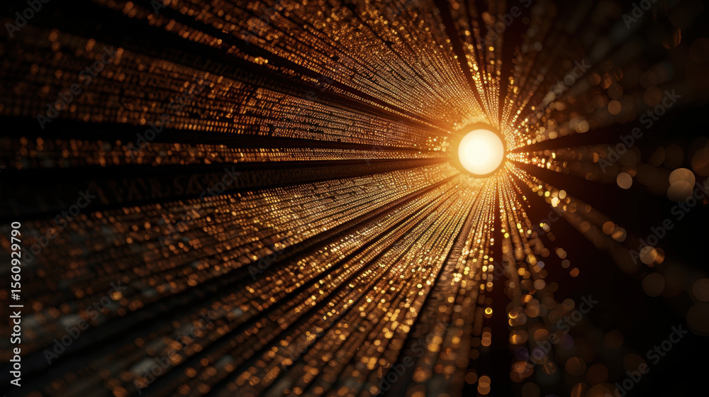 Poster glowing data streams radiate from central point, creating mesmerizing visual of encrypted informatio