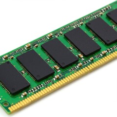 Green computer ram memory module isolated on white background
