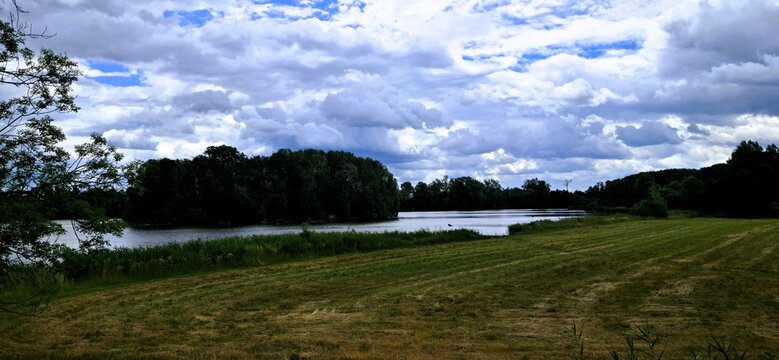 chmury jezioro drzewa pole raszyn falęty