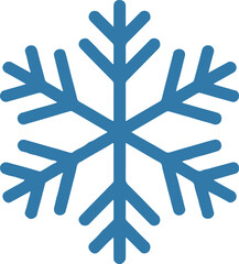 A stylized blue snowflake with six points on a white background in a simple vector illustration