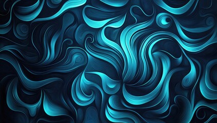 Abstract swirls, dark background, blue patterns, graphic design
