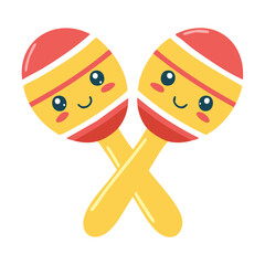 Two cheerful maracas are crossed against each other, radiating happiness and cultural charm. Their design features vibrant colors and charming facial expressions, adding a playful touch.