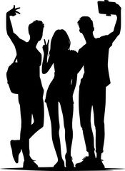 Fototapeta premium Silhouette of friends taking a group selfie, joyful and modern moment