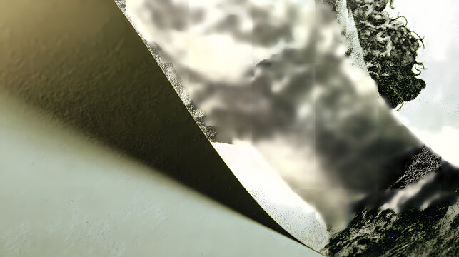 poster for ambient music release | refracted continuity | subtle awakening | lichen green and ash black | folded tension | ghost outlines | sharp edge masking | dry stencil | advertising culture |