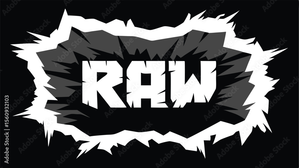 Fototapete bold graphic design of the word raw inside a bursting shape with transparency