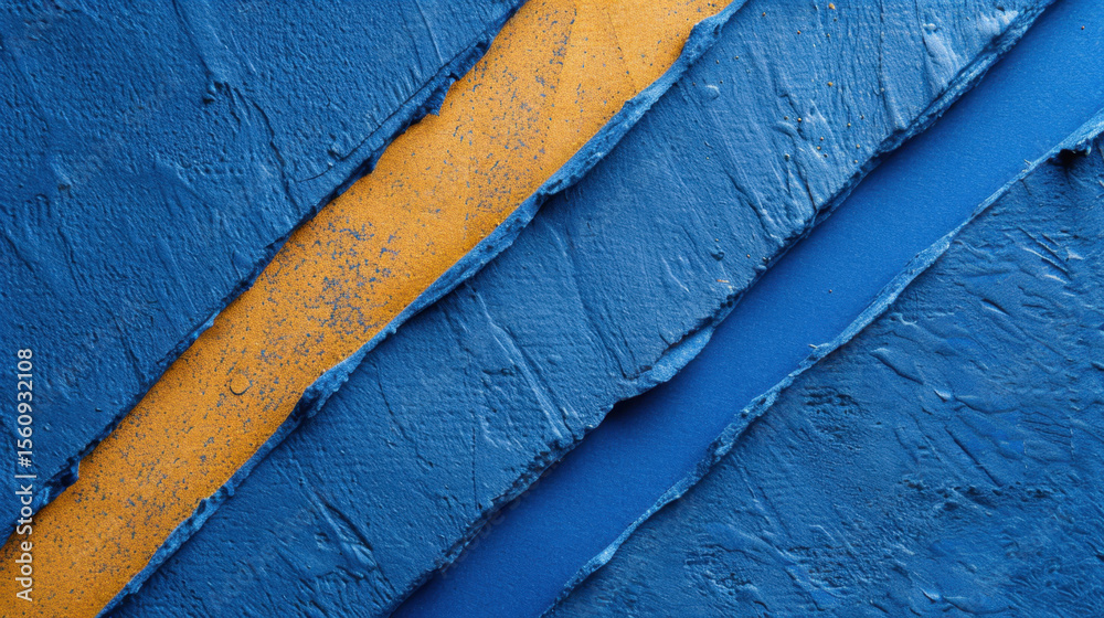 Wall mural textured blue and yellow abstract background with diagonal stripes, showcasing vibrant colors and de
