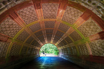Cleft Ridge Arch in Prospect Park, Brooklyn, New York — the elaborate landmark tunnel and the...