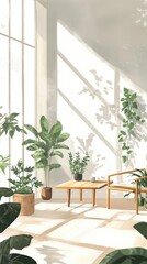 A room with a chair and a table