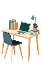 A desk with a laptop and a chair