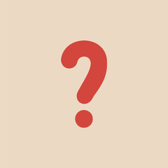 A red question mark symbol on a light beige background illustration with simple design and soft colors