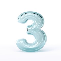 Blue glass font Number 3 THREE 3D