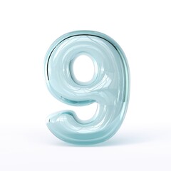 Blue glass font Number 9 NINE 3D