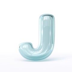 Blue glass font Letter J 3D