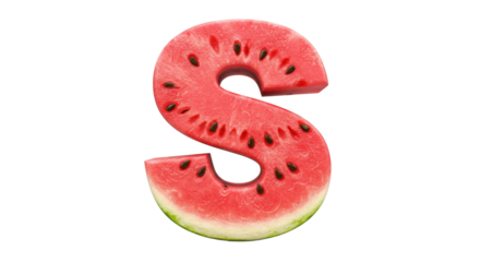 Letter S from watermelon isolated on transparent background