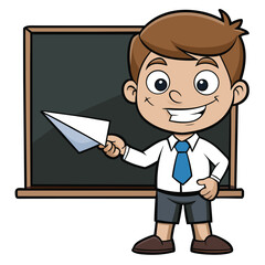 Happy Student Holding Paper Airplane in Classroom Education Concept Illustration