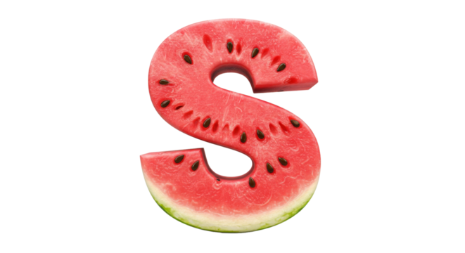 Letter S from watermelon isolated on transparent background