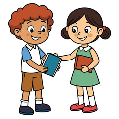 Happy Children Sharing Books A Delightful Illustration of Friendship and Learning