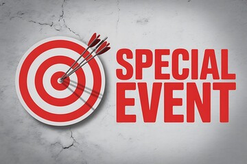 A target with three arrows in the center and the words special event in red letters