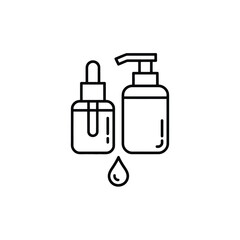 Fototapeta premium Two cosmetic bottles with a dropper and a pump dispenser with a drop