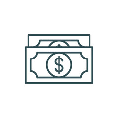 Simple line art icon of a stack of dollar bills with a dollar sign