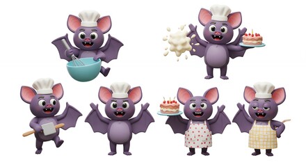 Naklejka premium Cartoon bats cooking cakes