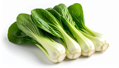 Fresh Bok Choy Vegetables Displaying Vibrant Green Leaves and Pale Stems on White