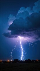 Breathtaking Thunderstorm Dramatic Dark Clouds, Vivid Lightning, and Heavy Rain Illuminate the Night Sky
