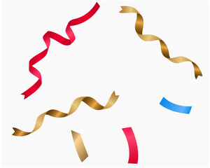 Assortment of Falling Confetti Ribbons in Red, Gold, and Blue