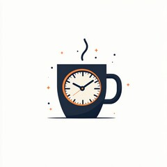 A steaming coffee cup with a clock face on it symbolizes time and the energizing effect of coffee.