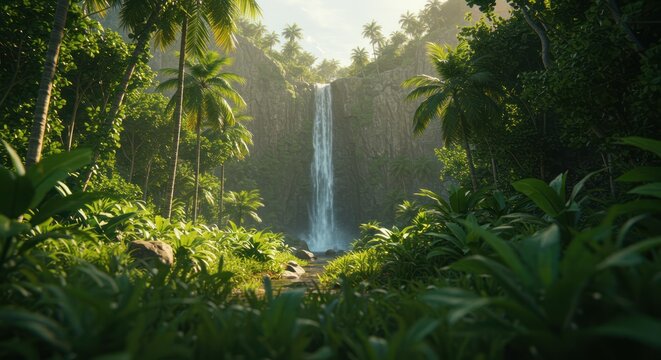 Lush Tropical Waterfall Paradise An Immersive Digital Landscape