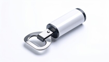 Sleek Bottle Opener with White Handle and Chrome Finish on a White Background