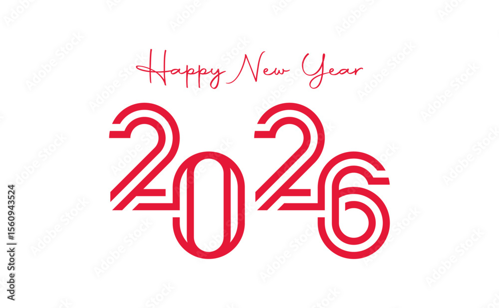 Fototapete new year's greetings 2026 with red connected line style numbers on white background