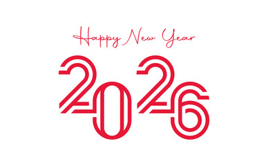 New Year's greetings 2026 with red connected line style numbers on white background