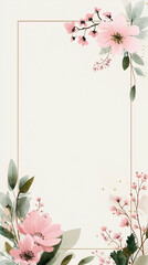 Elegant floral frame with pink flowers and gold border for wedding invitation