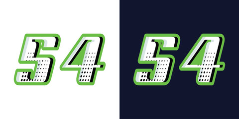 Automotive racing effect design number 54, green and white color with halftone effect