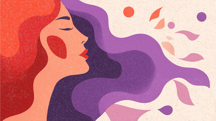 Woman relaxing with closed eyes and colorful hair blowing in the wind