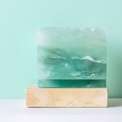 Green onyx block on light background
