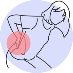 Young Woman with Back Pain Sitting and Expressing Discomfort