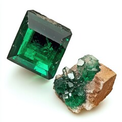 Vivid green emerald crystal specimen on display