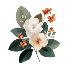 Colorful floral vector illustration with green leaves on white background
