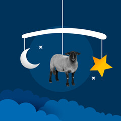 Sheep, cloud, moon, cradle, insomnia, Sleep, Crib, Relaxation, Sheep, Hoofed mammal, Tired, Wake...