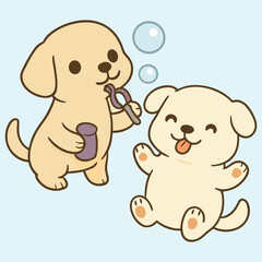 Playful Dogs with Bubbles Vector – Cute Cartoon Puppies Clipart for Kids, Pets, and Outdoor Fun