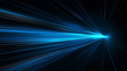 Abstract blue light speed on a black background with blur effect motion and fast movement in space for design elements