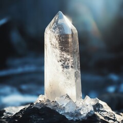 Crystal on stone sparkles in sunlight