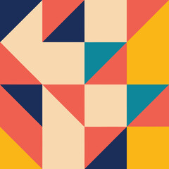 Abstract geometric design with colorful triangles and squares seamless pattern